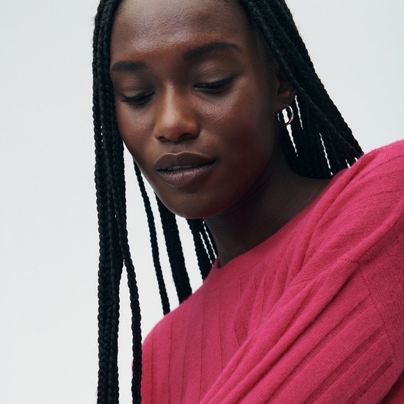 NWT - Naadam - 100% Mongolian ribbed cropped sweater Size - S - color Fuchia - Picture 3 of 8